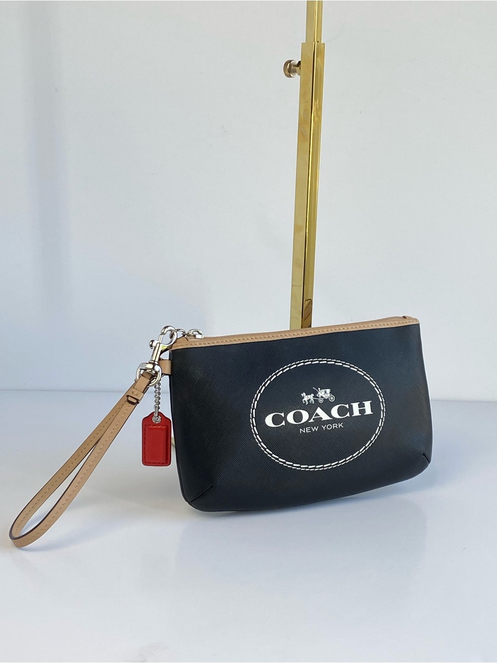 Coach Large Black Leather Wristlet with Tan Trim- fits most cell phones - Picture 14 of 14